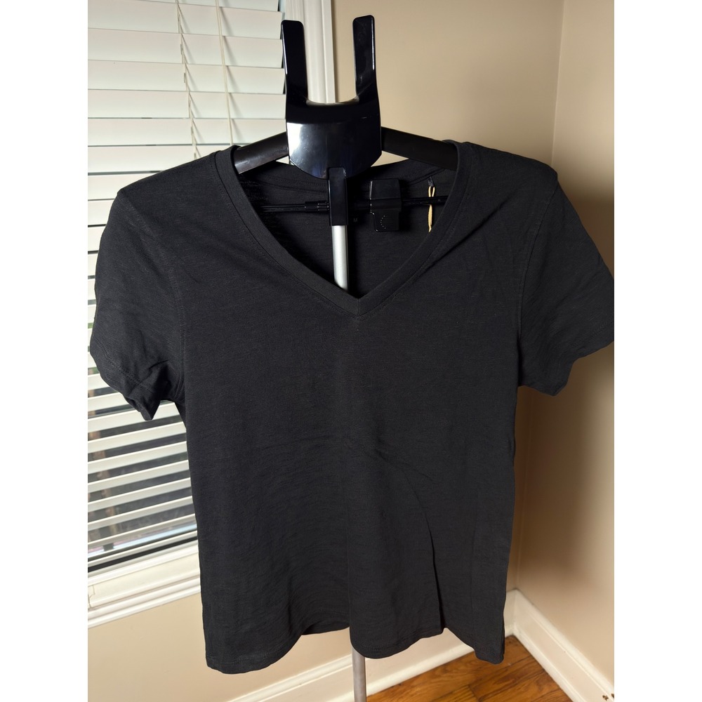 Quince Womens Black 100% Organic Cotton Slub V Neck Tee AVP01 Size M NWT